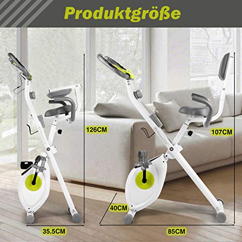 FitnessClub-X-Bike-Klappbar-Indoor-Heimtrainer-Fahrrad-Hoehenverstellbar-8-magnetische-Widerstandseinstellungen-mit-Rueckenlehne-Handpulsmessung-und-LCD-Monitor-inkl-Spannungsseil