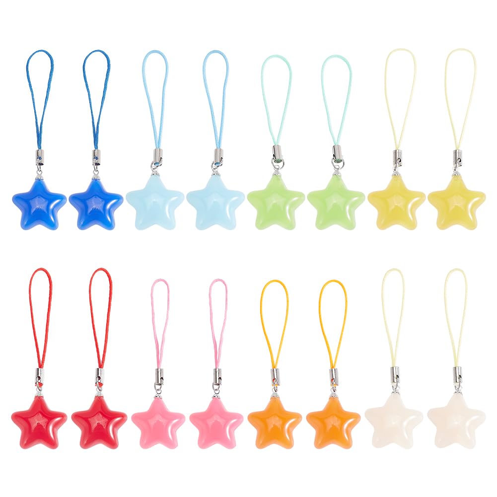 CRASPIRE 16 unids Estrella Teléfono Celular Correa Encanto Llavero Acrílico Coche Llave Colgante Cartera Colgantes Decoración Accesorios Regalo Mujer Decoración para Mejor Amiga Hermana Mamá — image 1