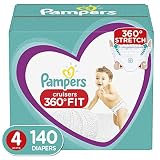Diapers Size 4, 140 Count - Pampers Pull On Cruisers 360˚ Fit Disposable Baby Diapers with Stretchy Waistband, ONE MONTH SUPPLY
