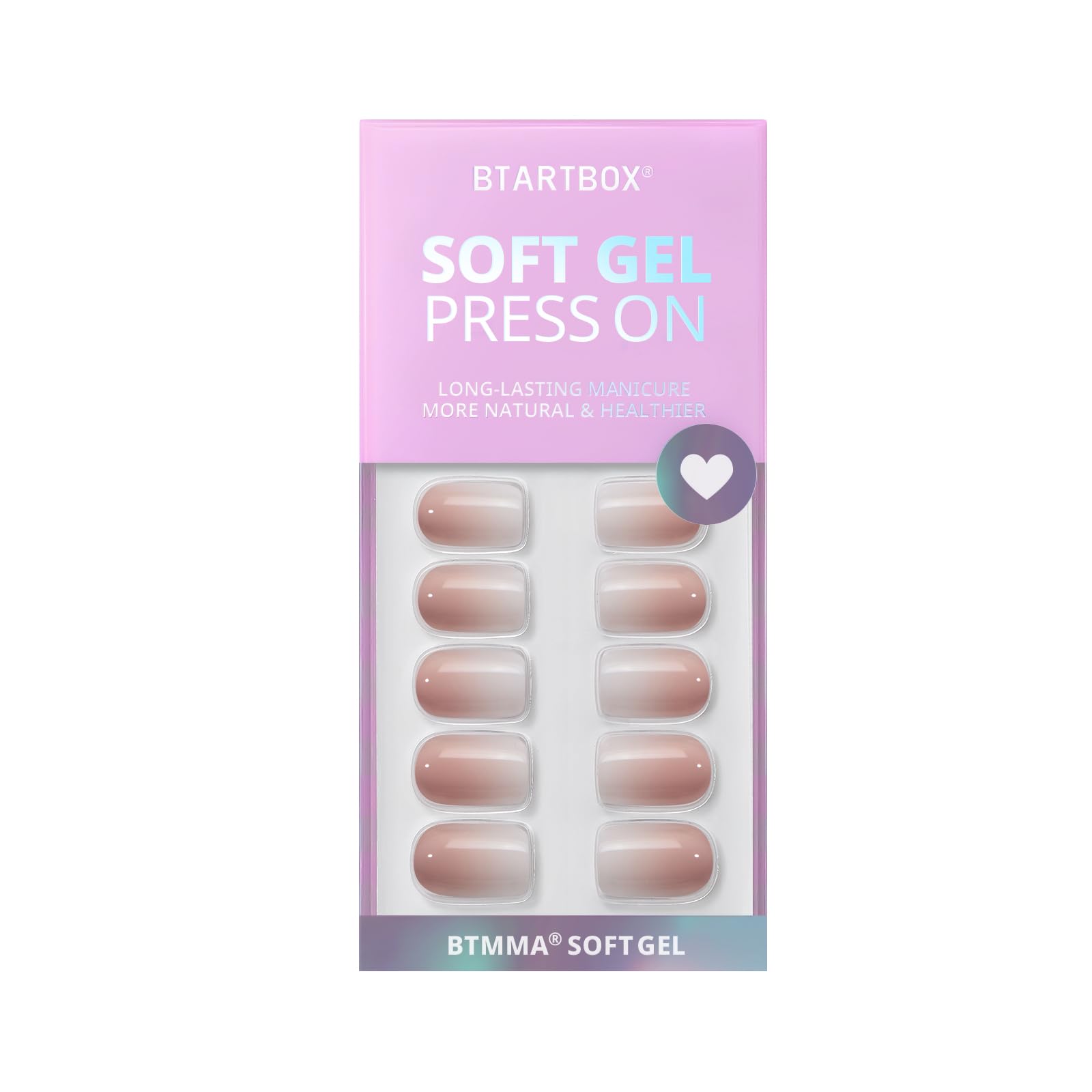 BTArtbox Square Ombre Press On Nails -Soft Gel Press On Nails Short with Nail Glue, 15 Sizes - 30 Reusable Fake Nails Kit, Vanilla Cream - Image 3