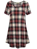 Timeson Women's Short Sleeve Casual Plaid Tunic Tops Loose Fit T-Shirt With Pocket