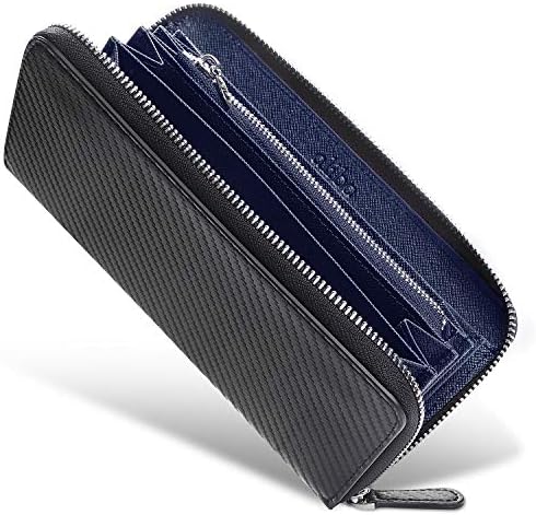 Aliba 財布 メンズ 長財布 メンズ財布 男性 Wallet Men 革 人気 大容量 カーボンレザー ラウンドファスナー L字小銭入れ 誕生日
