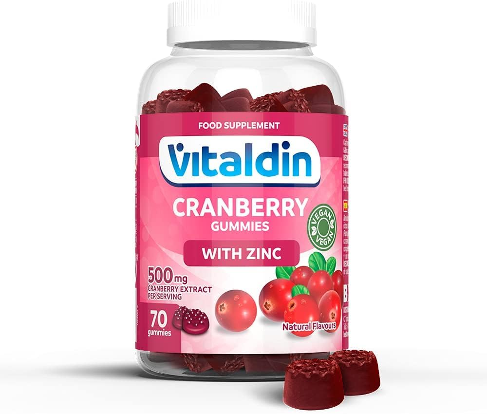 VITALDIN Cranberry Gummies – 500 mg of Cranberry Extract per Serving + Zinc – 70 Chewable Gummies (1 Month Supply) – Urinary Tract Support – Vegan & Gluten Free