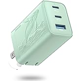 65W GaN Fast Charger Block,3-Port USB C Wall Charger,Compact Foldable Design, Compatible with iPhone 16/15 Series,Galaxy S25/S24 Ultra(Green)