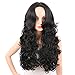 KRSI Long Wavy Curly Synthetic Hair Wigs for Black Women 28Inch Natural Black Wigs With Bangs Heat Resistant None Lace African American Women's Wigs+Free Cap (Black)