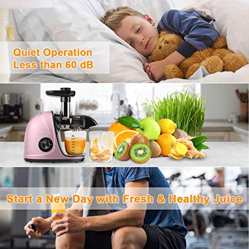 Juicer Machines, Picberm PB2110V Slow Masticating Juicer Extractor with Quiet Motor Easy to Clean, BPA-Free Cold Press Anti-clogging Juicer with Peeler, Brush & Recipes for Fruits and Vegetables, Rose Gold - Thumbnail 4