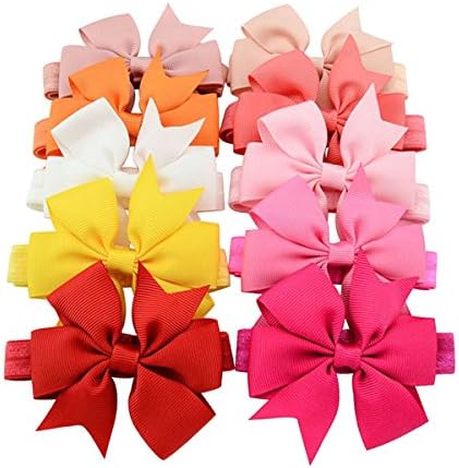 Elfinn Baby Girls Ribbon Bow Headband Hair Accessories(10 Pack) (Set 1)
