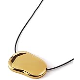 Grozilym Chunky Gold Pebble Pendant Necklace for Women, Minimalist Charm on Adjustable Black Cord, Statement Bean Necklace Jewelry