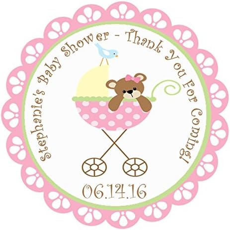 Girls Teddy Bear Baby Shower Favor Stickers