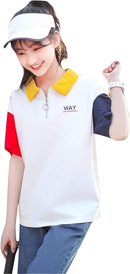 Amazon ジャング 女の子 ポロシャツ 半袖tシャツ カットソー 上着 Poloネック トップス Vネック きれいめ 薄手 入園式 フォーマル 夏 スポーツ ゆったり シャツ ブラウス 通販