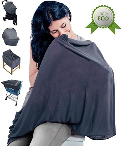 Breastfeeding Nursing Cover (Elegant Gray) - Supreme Quality 100% Cotton Carseat Canopy - Unisex Baby Cover For Stroller, High Chair, Baby Carrier, Shopping Cart - Multi-Use Nursing Scarf