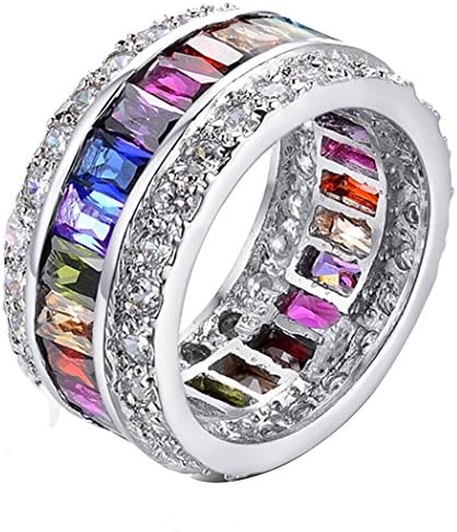 Mutlicolor Gemstone Ring with Morganite Blue Topaz Garnet Amethyst Ruby Pink Kunzite Aquamarine, 925 Silver Band for women, girl (#7)