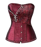 Charmian Women's Brocade Stripe Boned Gothic Retro Overbust Corset with Zipper