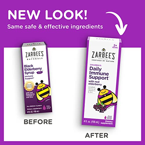Zarbee's Elderberry Syrup for Kids, Daily Immune Support with Vitamin C & Zinc, Childrens Liquid