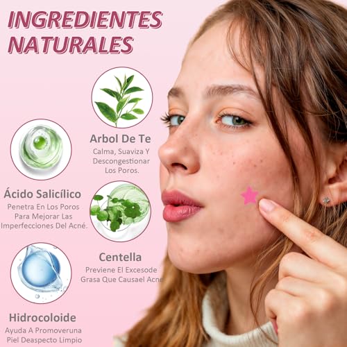 SYCHUNQI 96 Estrellas para Granos, 3 Cajas de Parches para Acne con Espejos | para Cubrir Acné e Imperfecciones, Pimple Reduce Enrojecimiento, para Fiestas y Uso Diario