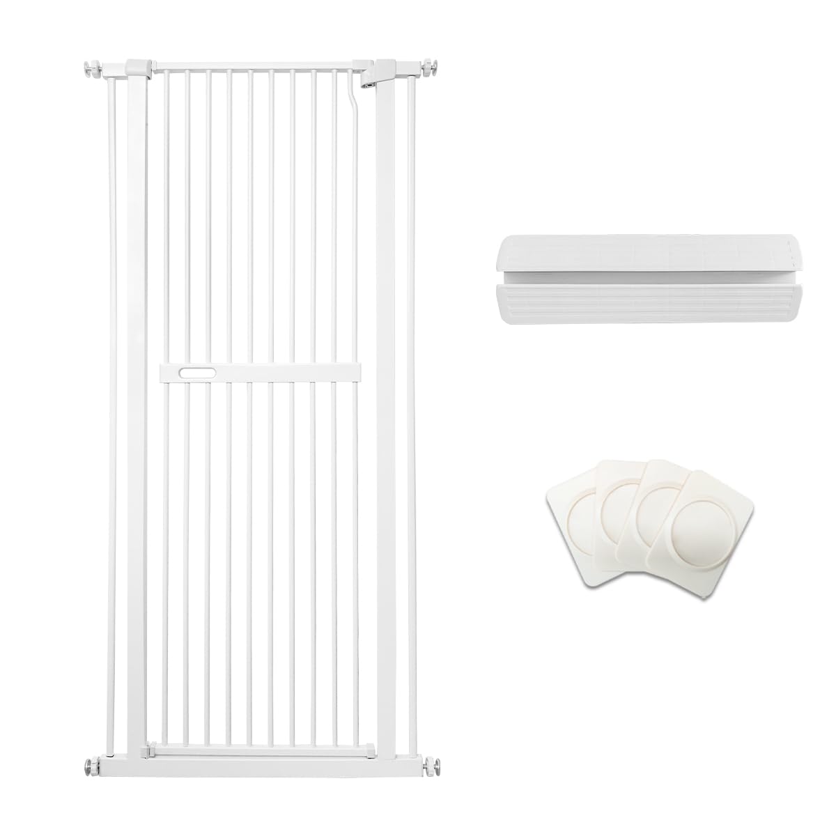 RAKU ペットゲート 猫 高さ155cm ドア付き 3.5cm柵間隔 突っ張り式 ハイタイプ 取付幅76-120cm選択可能 幅広 犬脱出防止フェンス 室内 玄関 階段 子供 ベビーゲート (ホワイト,取付幅76-82cm)商品画像