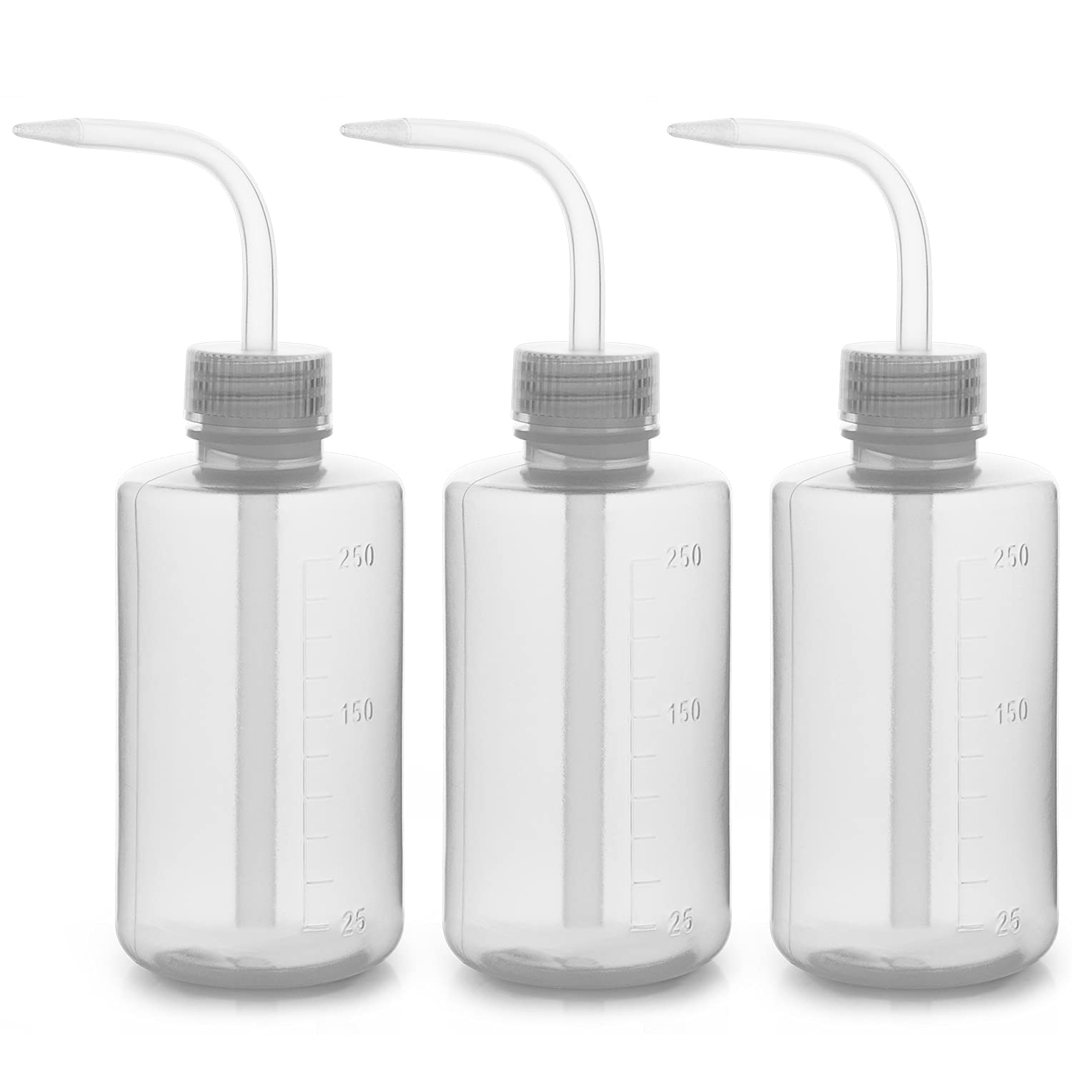 Labasics Chemical Wash Bottle, 3-Pack Plastic Safety Lab Squeeze Wash Bottle, LDPE with Narrow Mouth, 250 ml (8 oz)/3 Bottles