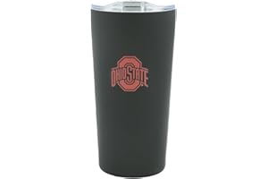 Decorvo Ohio State Red Logo Tumbler - Black Double Walled Insulated Travel Thermos with Slide Lid - 18 oz