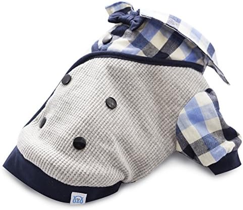 Elegant Pups Preppy Dog Vest Grey and Blue Plaid with Bow Tie (Medium)