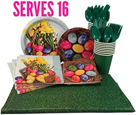 Easter Brunch Paper Plates and Napkins Set Serves 16 with Cups, Utensils and Tablecloth (137 Pieces) Be Ready, Easter is April 16, 2017