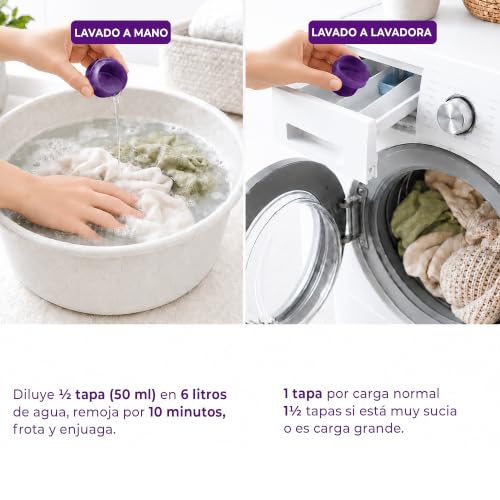 KUXTAL Detergente Líquido para Ropa, Fórmula con Ingredientes Naturales, Para Lavadora y Lavado a Mano, Apto para Piel Sensible, Aroma Floral, Biodegradable OECD 301-A, 2 Piezas
