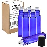 Rioa 10ml(1/3oz) Roll on Glass Bottle- Set of 6 for Essential Oil - Empty Aromatherapy Essential Oils, Perfume Bottles - Refillable Slim with Metal Ball and Black Plastic Lid