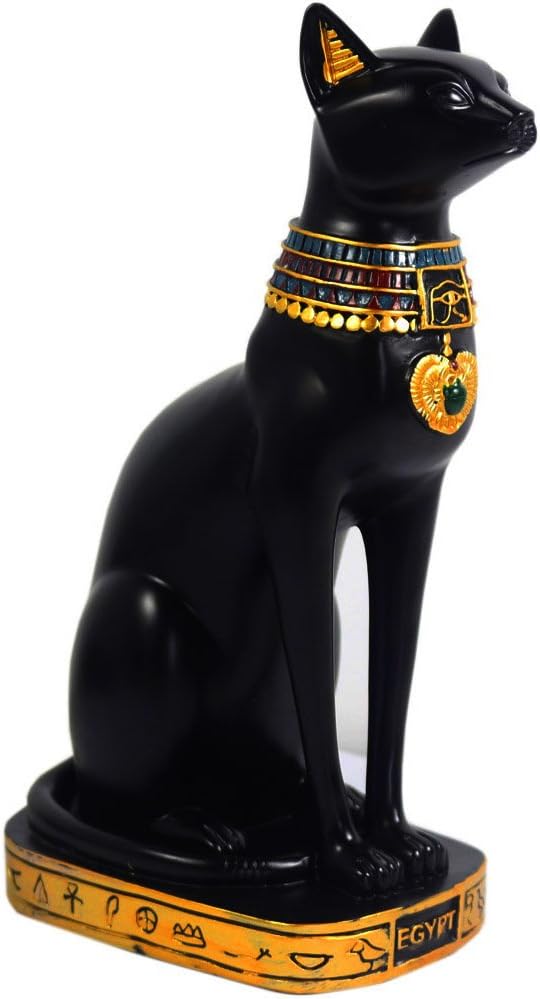 KiaoTime 9.5" Ancient Egypt Goddess Bast Cat Pharaoh Statue, Cat Sculpture for Home Decor, Black, 9.5" Tall