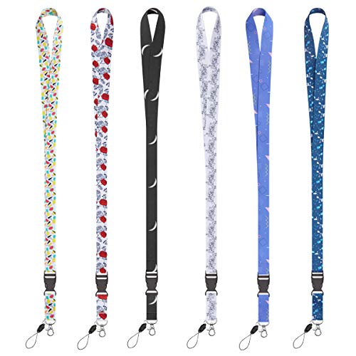 6 Pack Lanyard White Black Roses and Black one with moonLanyards with id Badges Holder Rose Neck Office Cruise Lanyard for Keys Women Men id Lanyard Card Holder Waterproof