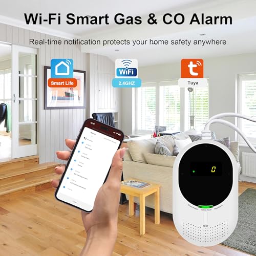 Scondaor Wi-Fi Gas and Carbon Monoxide Detector with LCD Display – Monitoring via Smart Life App, EN 50291 and EN 50194 Certified, Detects Fuel Gases (Methane and LPG) and CO, 1 Piece