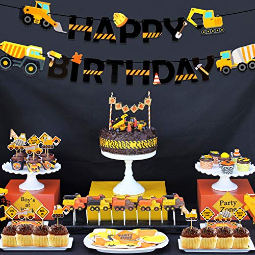 Construction Theme Cupcake Toppers Construction Signs Trucks Trators Excavators Cake Decorations Construction Zone Party Baby Shower Baby Sprinkle Kids Birthday Party Favors Pre-assembled (36 Pack) - Thumbnail 6