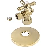 Kingston Brass CC53302XK 5/8-Inch X 3/8-Inch OD Comp Quarter-Turn Angle Stop Valve with Flange, Polished Brass