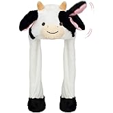 Deletoys Animal Plush Hat with Moving Jumping Ears Pop Up Beating Hat Plush Cosplay Dress Up Funny Gift for Kids Adult