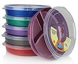 (Set of 6) Microwave Food Storage Tray Containers - 3 Section / Compartment Divided Plates w/ Vented Lid