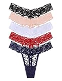 TALEVE Women's Sexy Lace Cheeky Thong Underwear Plus Size Nylon Hipster See Through Panties Pack Of 5