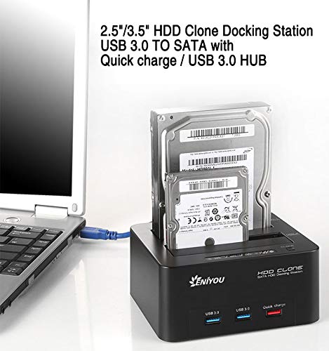 Hard Drive Docking Station, USB 3.0 to SATA HDD Docking Station Dual-Bay External Hard Drive Dock with Offline Clone Function for 2.5"/3.5" SATA HDD SSD Drives, Support 2X 10TB
