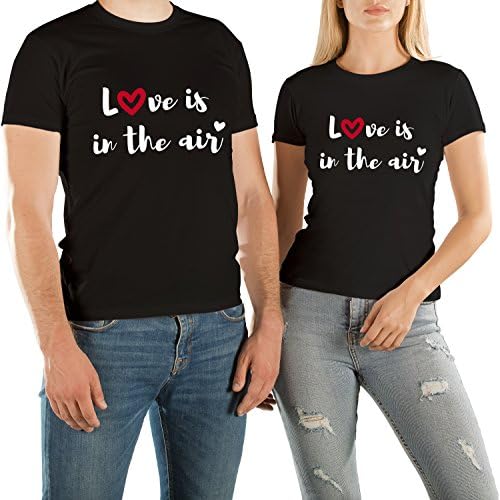 VivaMake 2 Partnerlook T Shirts for Women and Men with Cool Design Love is in The Air
