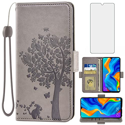 Asuwish Compatible with Huawei P30 Lite Wallet Case and Tempered