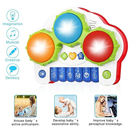 Baby Drums Piano Music Toys Keyboard Toddler Musical Instrument, Enhance Your Child's Hearing and Creativity, Best Birthday Festival Gift - with Mini Xylophone and Flashing Lights