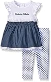 Calvin Klein Baby-Girls White with Dark Blue Chambray Tunic and Leggings, Multi, 3-6 Months