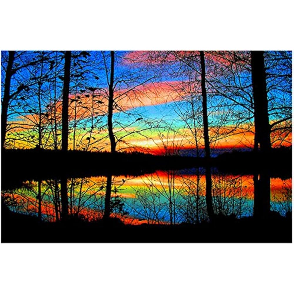 Fipart DIY Diamond Painting By Numbered Kit, Full-drilled Forest Sunset