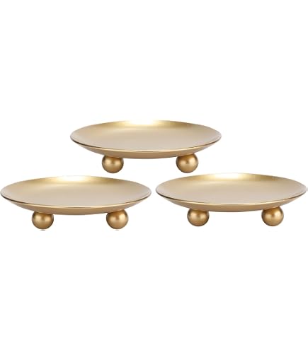 Lot De 2 Bougeoirs Soucoupe En Fer Noir/doré - Pour Bougies Pilier, Boule, Sans Flamme (diam. Max 7.6cm)