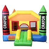 Costzon Inflatable Bounce House, Castle Jumper Slide Mesh Walls, Kids Party Jump Bouncer House w/Net, Carry Bag Without Blower (Crayon Themed)