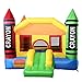 Costzon Inflatable Bounce House, Castle Jumper Slide Mesh Walls, Kids Party Jump Bouncer House w/Net, Carry Bag Without Blower (Crayon Themed)