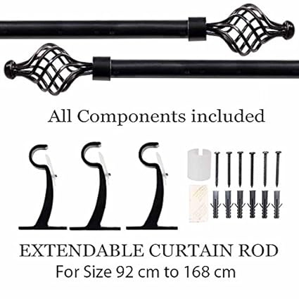 Deco Essential Swirl Iron 36-66 Extendable Curtain Rod-Black Matt