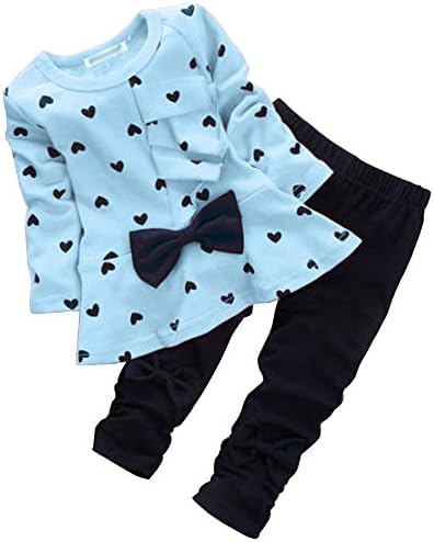 2017 Kids Clothes Girls Baby Long Sleeve Shirt Pants Outfits Clothing Set(H Blue,2T)