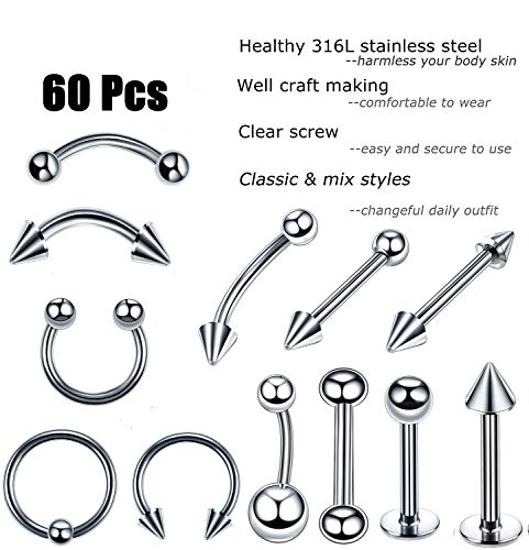 Jconly Piercing Kit - 94Pcs Professional Body Piercing Kit Surgical Steel Piercing Needles 14G,16G Piercing Clamps Belly Ring Tongue Tragus Nipple Nose, Body Piercing Tools ... ...