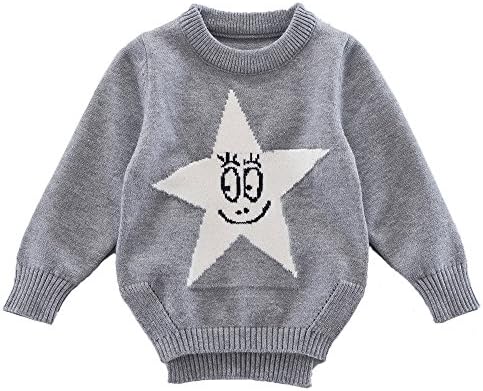 Moonnut Little Boys' Crewneck Pullover Sweater with Star Pattern,18-24M,Grey