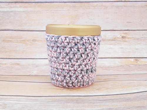 Ice Cream Cozy - Handmade Crochet Pint Sorbet Cozy - Gray and Pink - Thumbnail 2