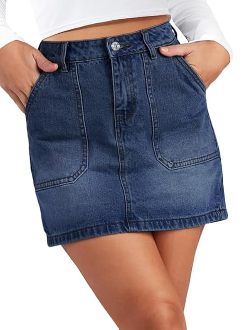 Genleck Denim Skirts for Women – Cargo Jean Skirts with Pockets High Waist Stretch Cute Y2K Casual Mini Skirts