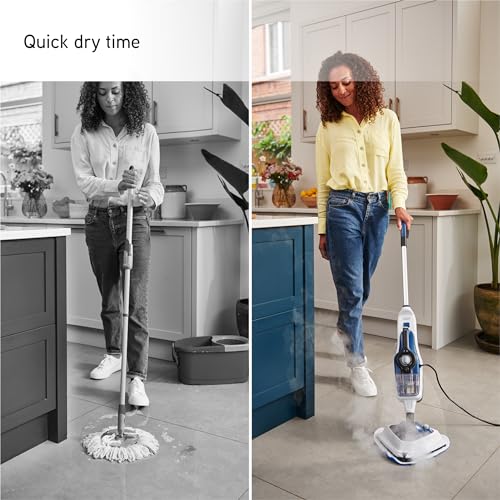 Vax Steam Fresh Total Home Steam Cleaner, Portable Handheld and Floor Steam Mop, Detergent and 17 Accessories for the Oven, Bathroom and Home, Easy to Carry, 1600W, 4.63kg, White/Blue, CDST-SFXT